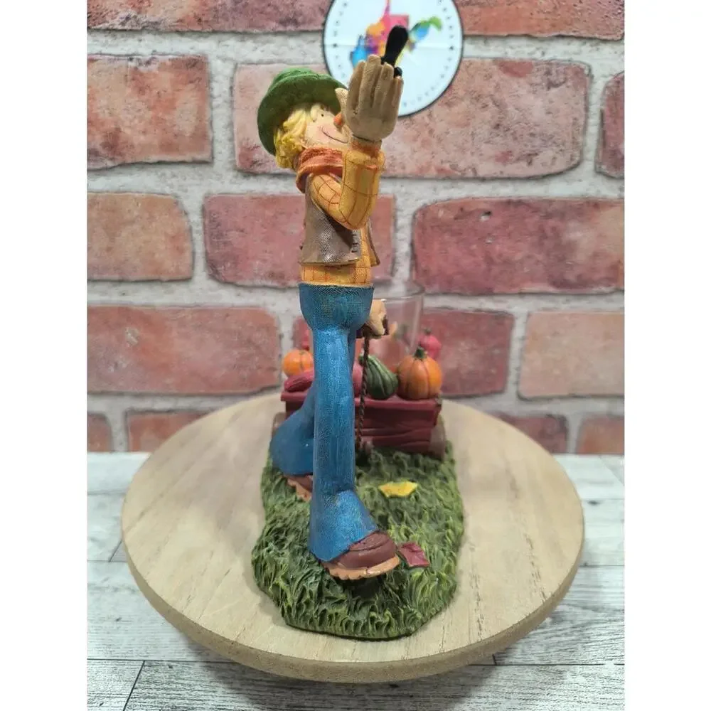 2011 Yankee Candle Scarecrow Hill Candle Holder Fall Pumpkins Retired W/ Candle